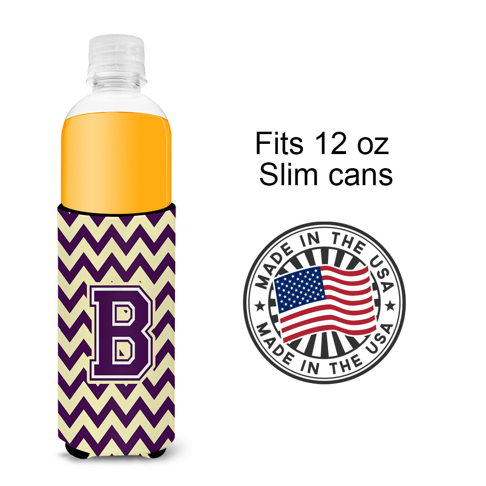 Letter B Chevron Purple and Gold Ultra Beverage Insulators for slim cans CJ1058-BMUK.