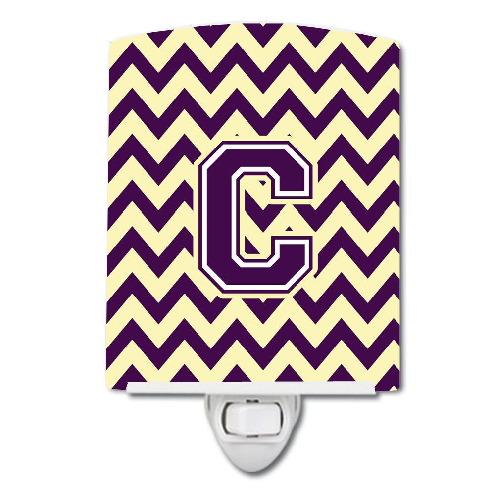 Letter C Chevron Purple and Gold Ceramic Night Light CJ1058-CCNL - the-store.com