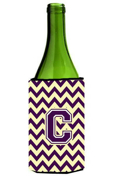 Letter C Chevron Purple and Gold Wine Bottle Beverage Insulator Hugger CJ1058-CLITERK by Caroline's Treasures