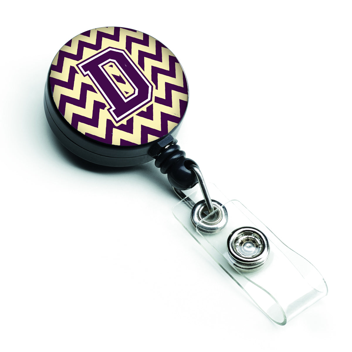 Letter D Chevron Purple and Gold Retractable Badge Reel CJ1058-DBR
