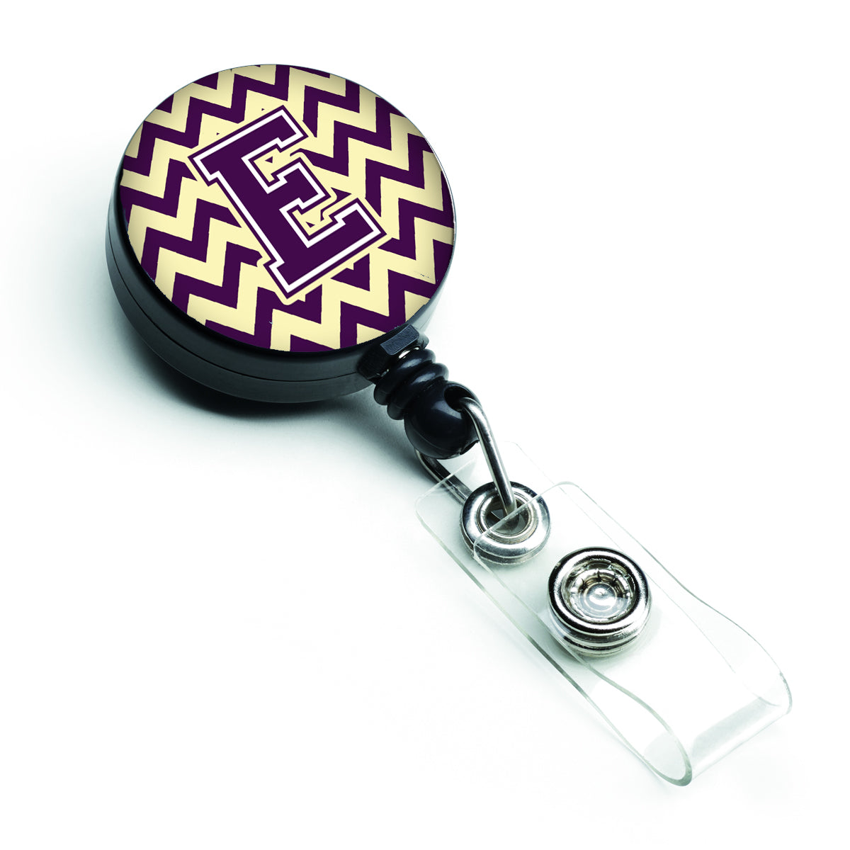 Letter E Chevron Purple and Gold Retractable Badge Reel CJ1058-EBR.