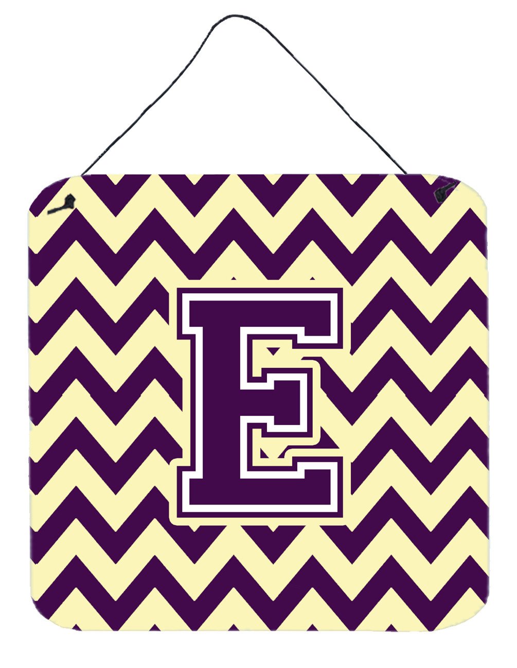 Letter E Chevron Purple and Gold Wall or Door Hanging Prints CJ1058-EDS66 by Caroline&#39;s Treasures