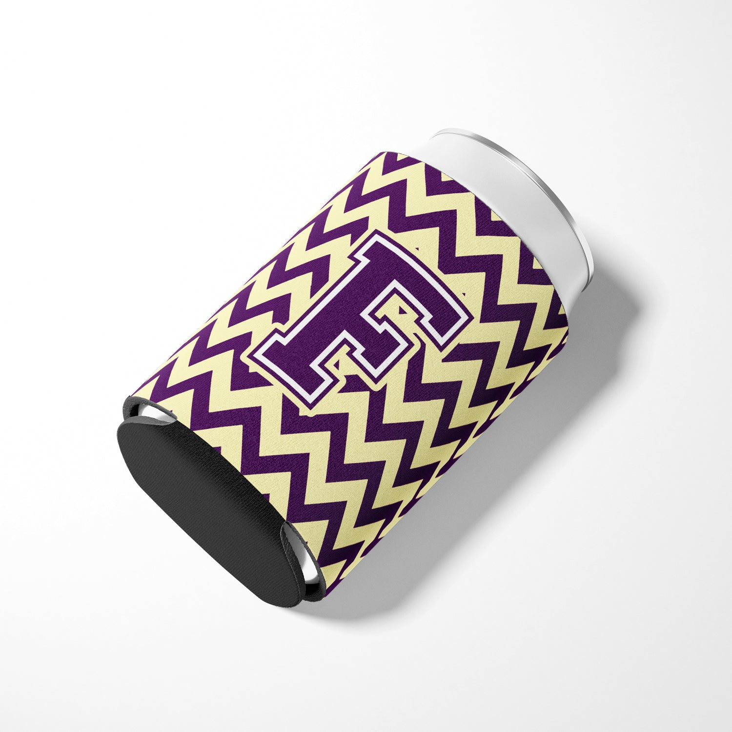 Letter F Chevron Purple and Gold Can or Bottle Hugger CJ1058-FCC.