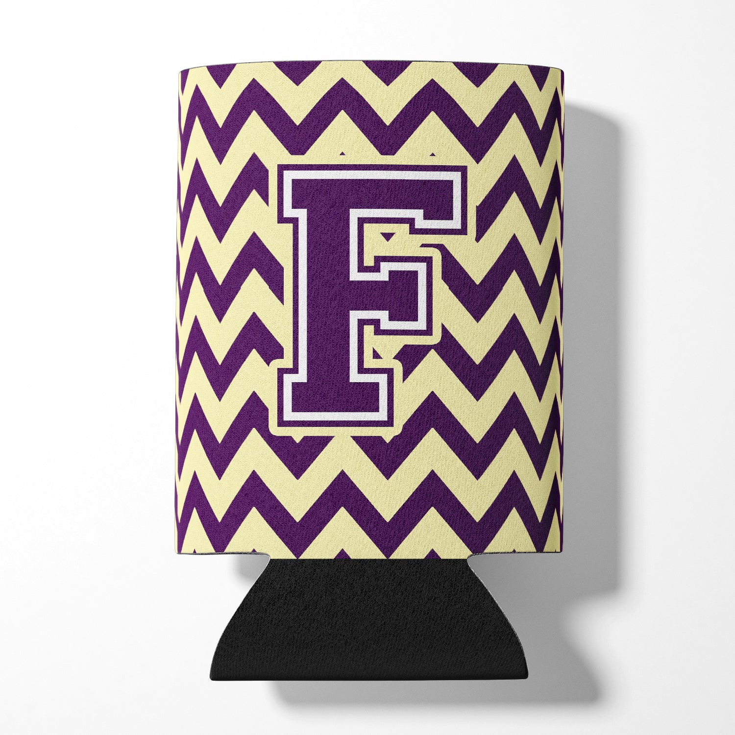 Letter F Chevron Purple and Gold Can or Bottle Hugger CJ1058-FCC.