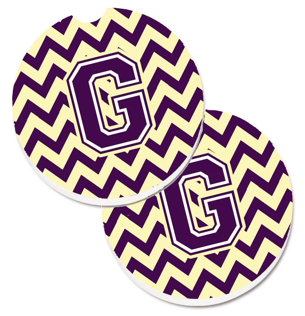 Letter G Chevron Purple and Gold Set of 2 Cup Holder Car Coasters CJ1058-GCARC by Caroline&#39;s Treasures