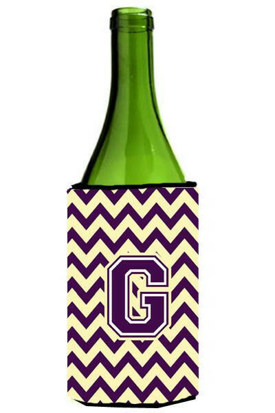 Letter G Chevron Purple and Gold Wine Bottle Beverage Insulator Hugger CJ1058-GLITERK by Caroline&#39;s Treasures
