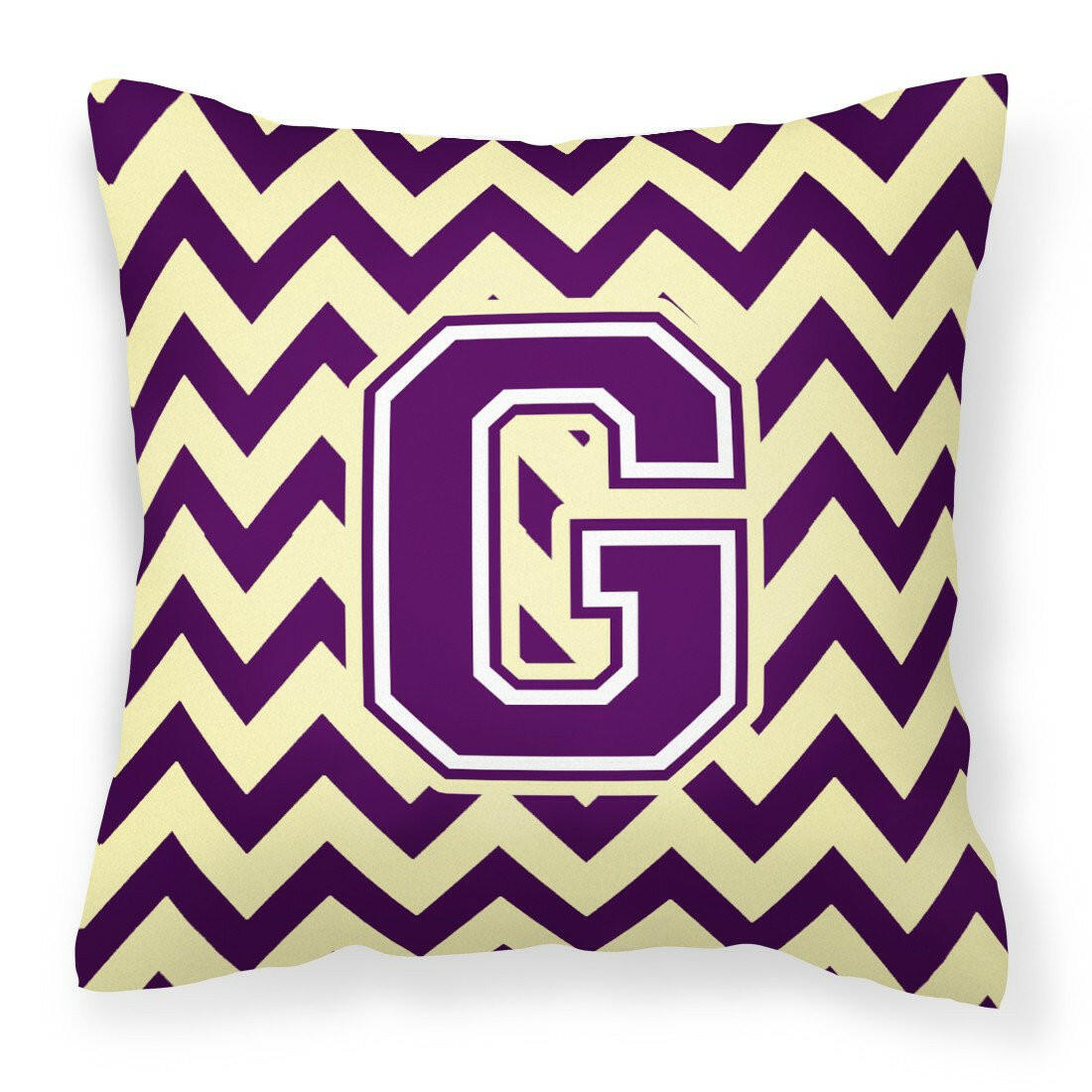 Letter G Chevron Purple and Gold Fabric Decorative Pillow CJ1058-GPW1414 by Caroline's Treasures