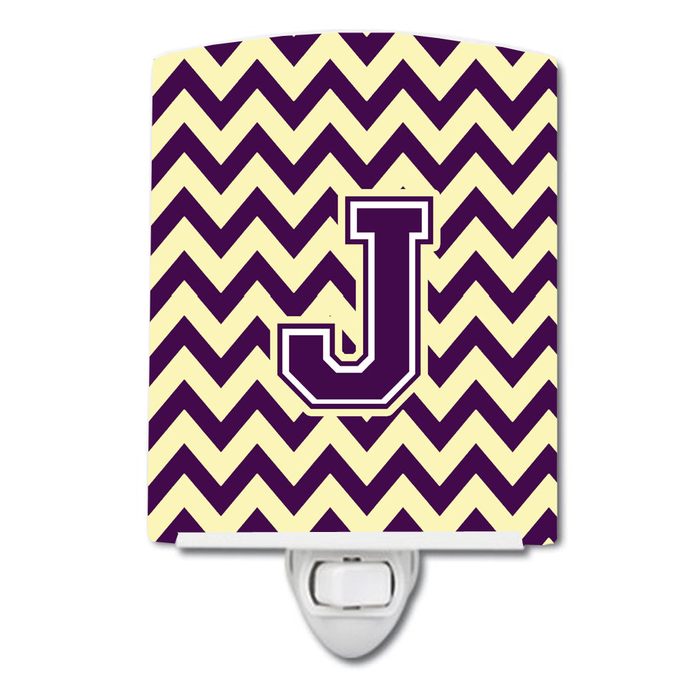Letter J Chevron Purple and Gold Ceramic Night Light CJ1058-JCNL - the-store.com