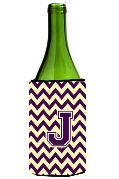 Letter J Chevron Purple and Gold Wine Bottle Beverage Insulator Hugger CJ1058-JLITERK by Caroline&#39;s Treasures