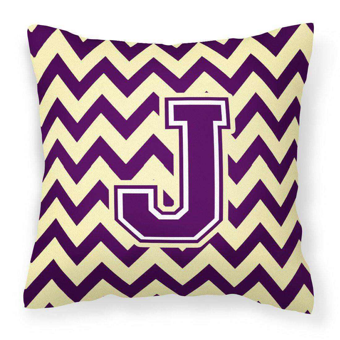 Letter J Chevron Purple and Gold Fabric Decorative Pillow CJ1058-JPW1414 by Caroline&#39;s Treasures
