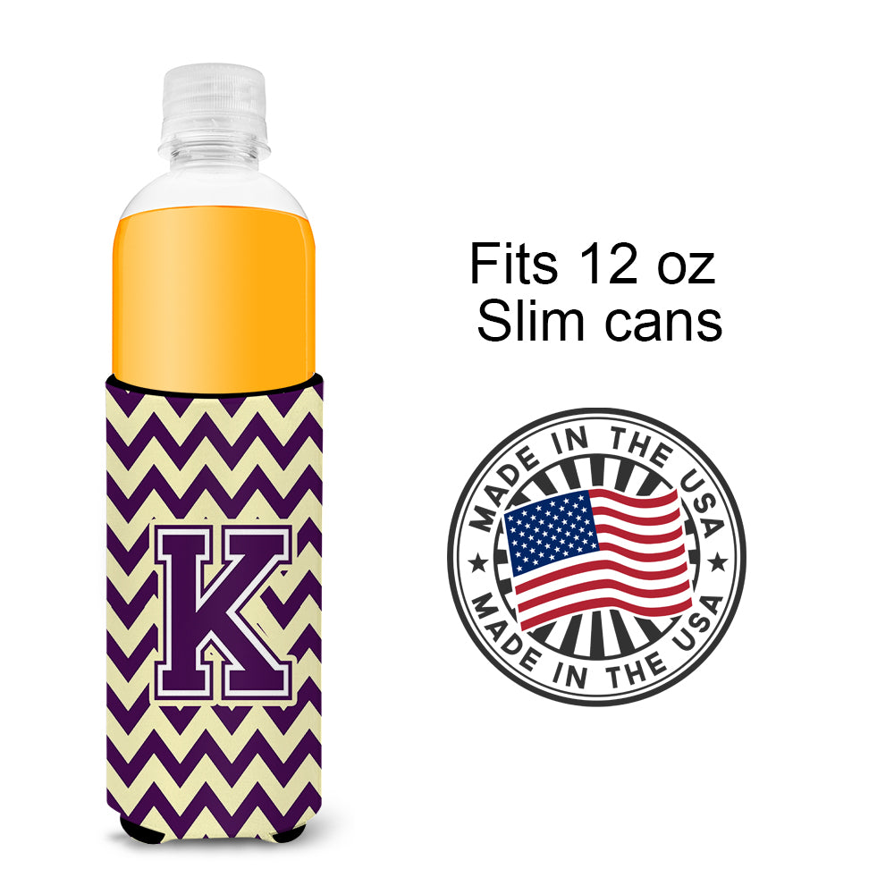Letter K Chevron Purple and Gold Ultra Beverage Insulators for slim cans CJ1058-KMUK
