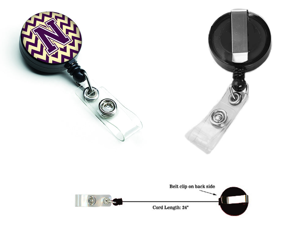 Letter N Chevron Purple and Gold Retractable Badge Reel CJ1058-NBR.