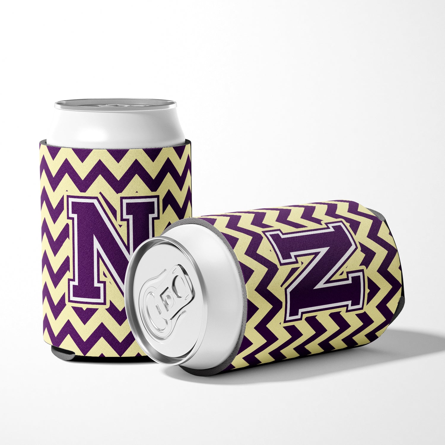 Letter N Chevron Purple and Gold Can or Bottle Hugger CJ1058-NCC.