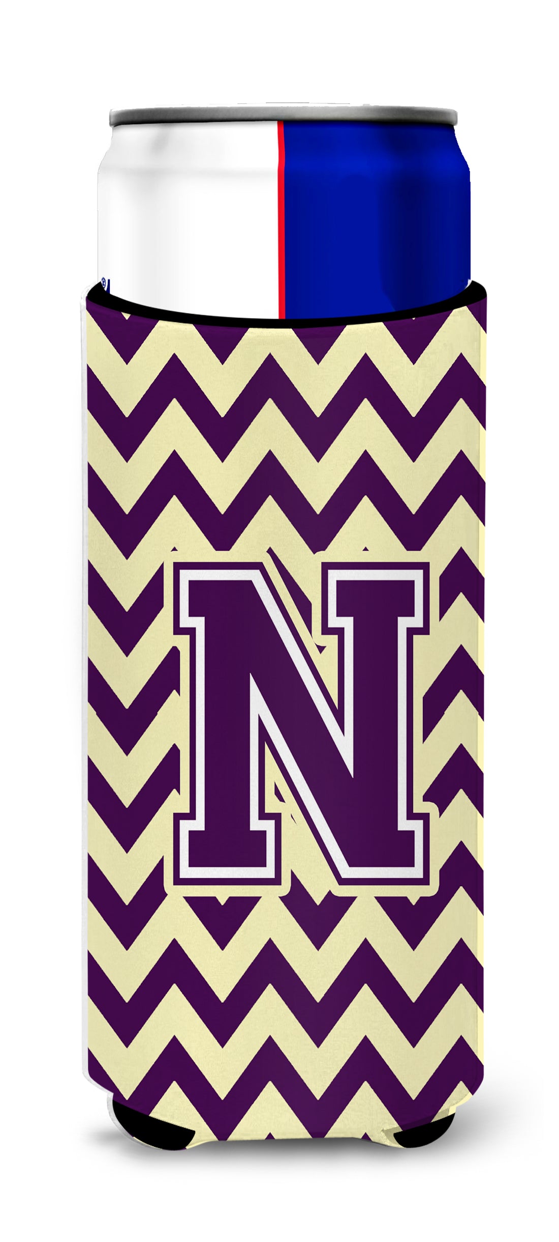 Letter N Chevron Purple and Gold Ultra Beverage Insulators for slim cans CJ1058-NMUK