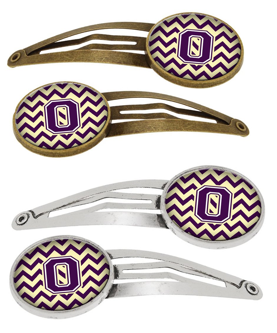Letter O Chevron Purple and Gold Set of 4 Barrettes Hair Clips CJ1058-OHCS4 by Caroline&#39;s Treasures