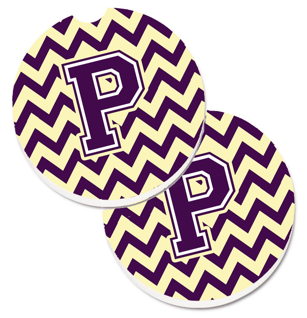 Letter P Chevron Purple and Gold Set of 2 Cup Holder Car Coasters CJ1058-PCARC by Caroline&#39;s Treasures