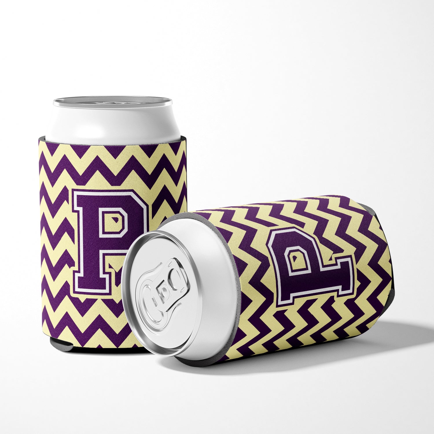 Letter P Chevron Purple and Gold Can or Bottle Hugger CJ1058-PCC.