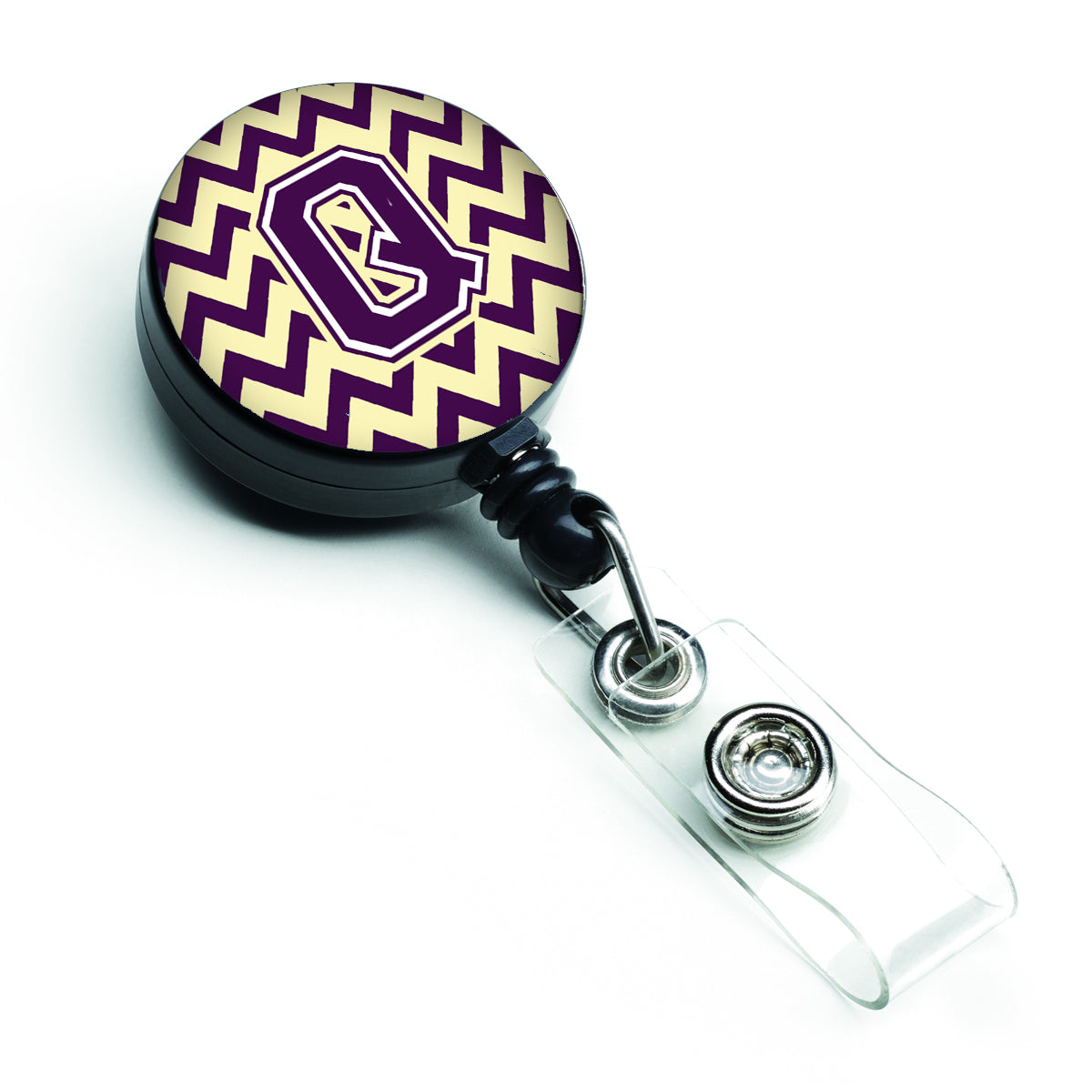 Letter Q Chevron Purple and Gold Retractable Badge Reel CJ1058-QBR.