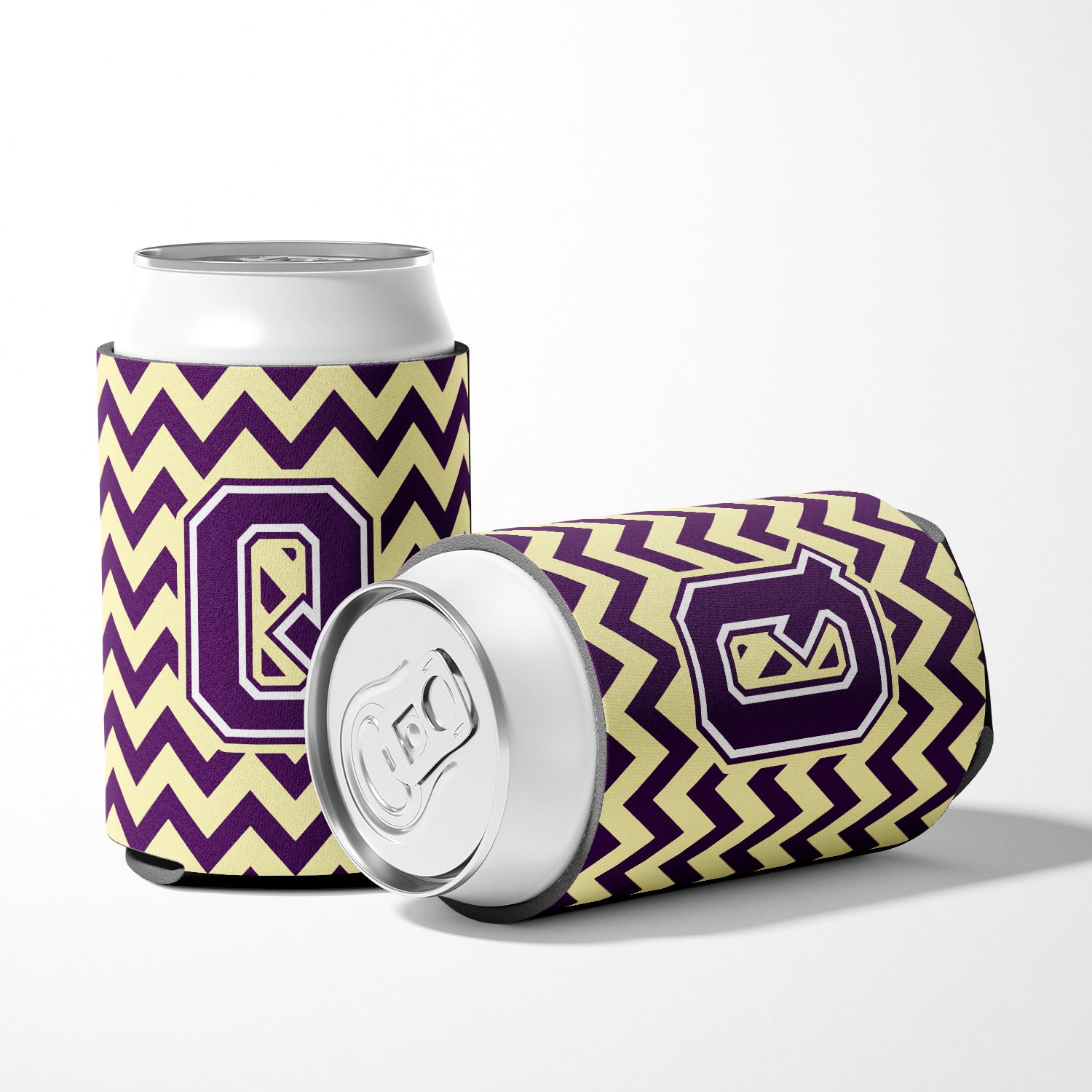 Letter Q Chevron Purple and Gold Can or Bottle Hugger CJ1058-QCC.