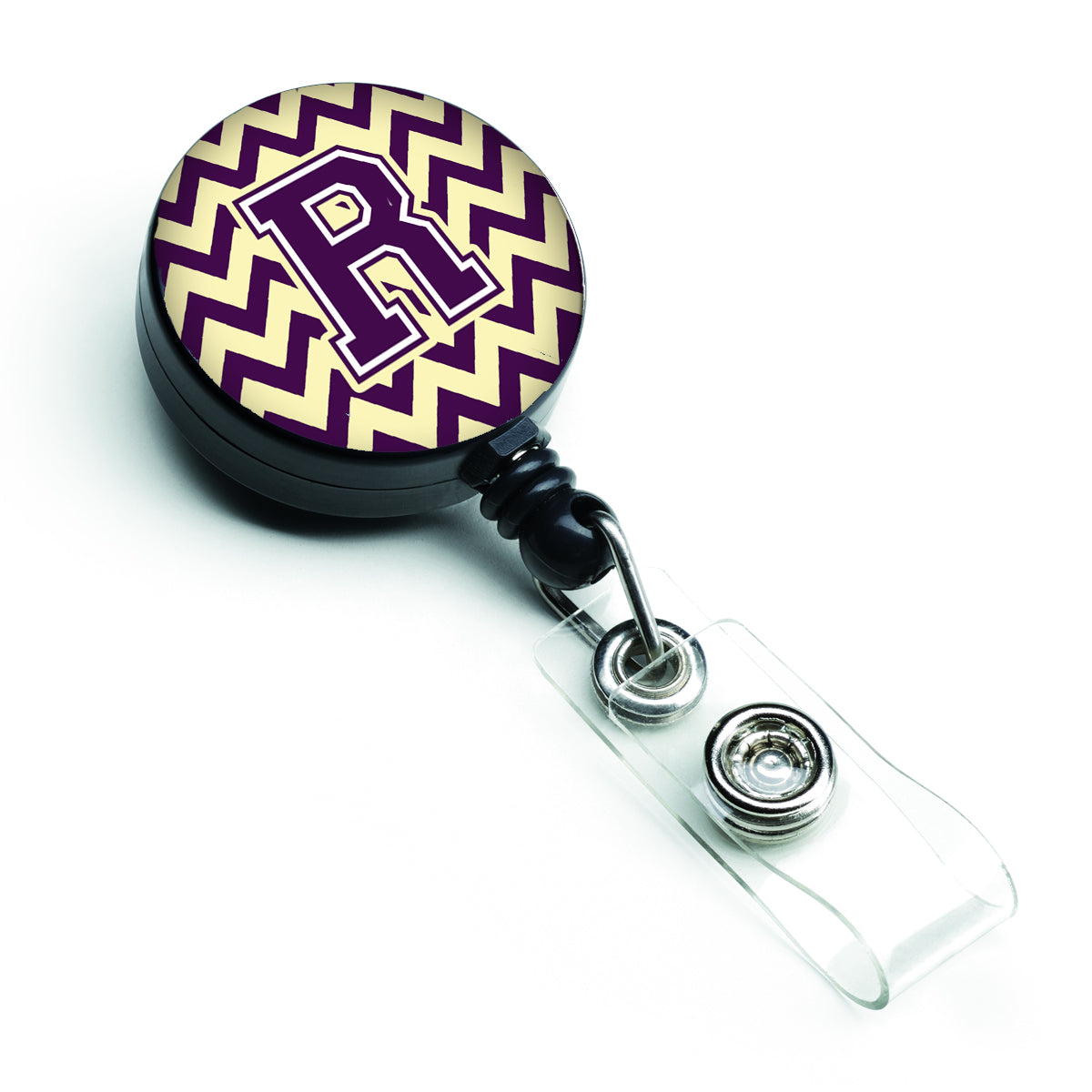 Letter R Chevron Purple and Gold Retractable Badge Reel CJ1058-RBR