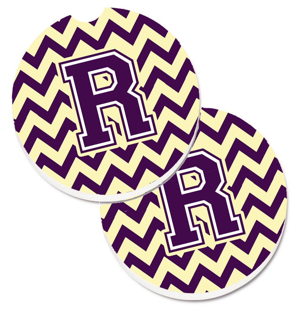 Letter R Chevron Purple and Gold Set of 2 Cup Holder Car Coasters CJ1058-RCARC by Caroline&#39;s Treasures