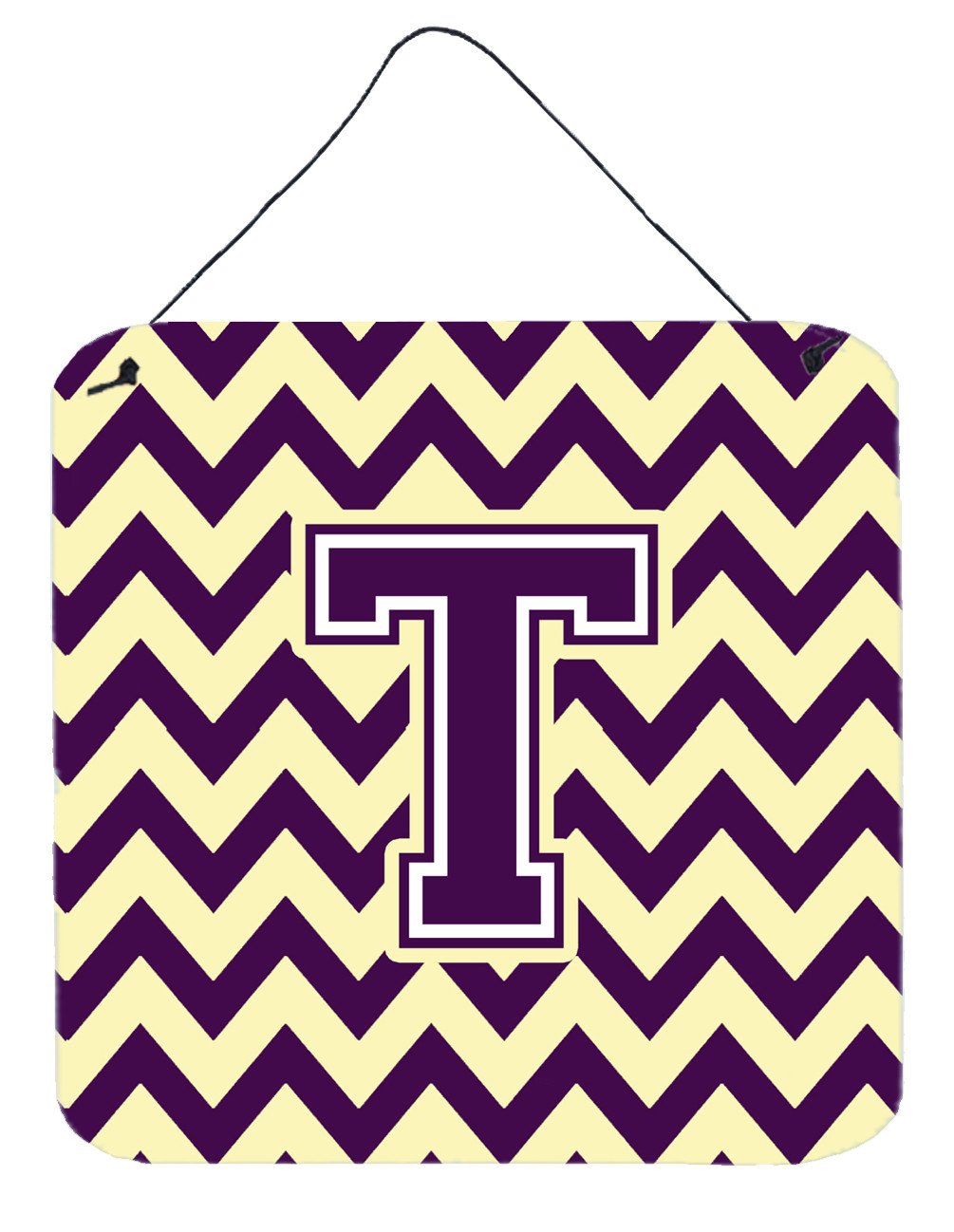 Letter T Chevron Purple and Gold Wall or Door Hanging Prints CJ1058-TDS66 by Caroline's Treasures