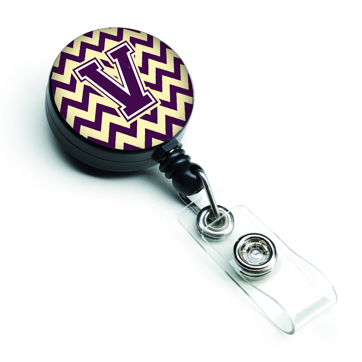 Letter V Chevron Purple and Gold Retractable Badge Reel CJ1058-VBR.