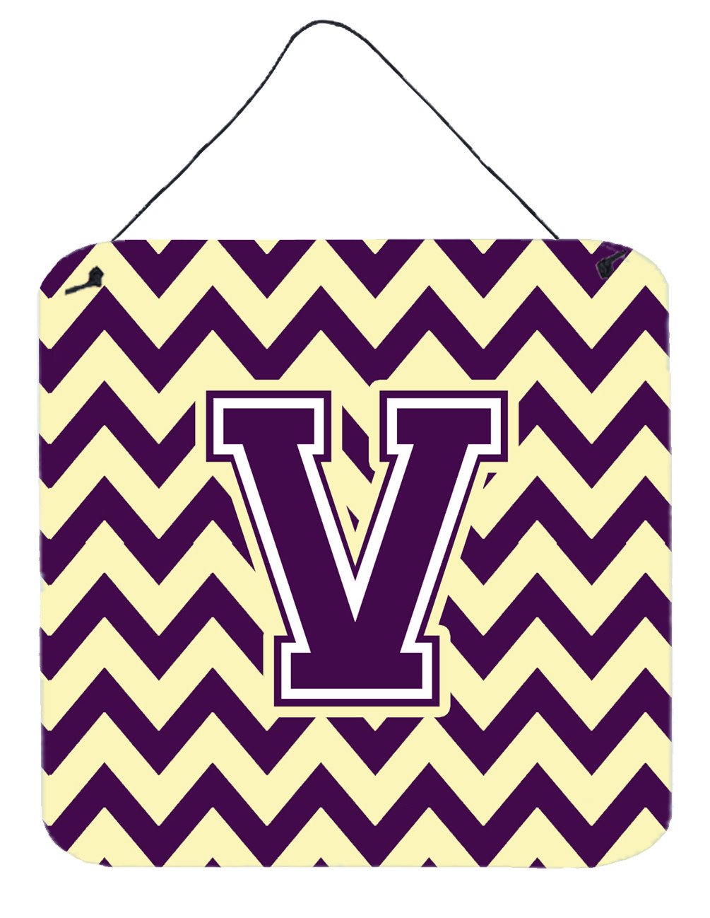 Letter V Chevron Purple and Gold Wall or Door Hanging Prints CJ1058-VDS66 by Caroline's Treasures
