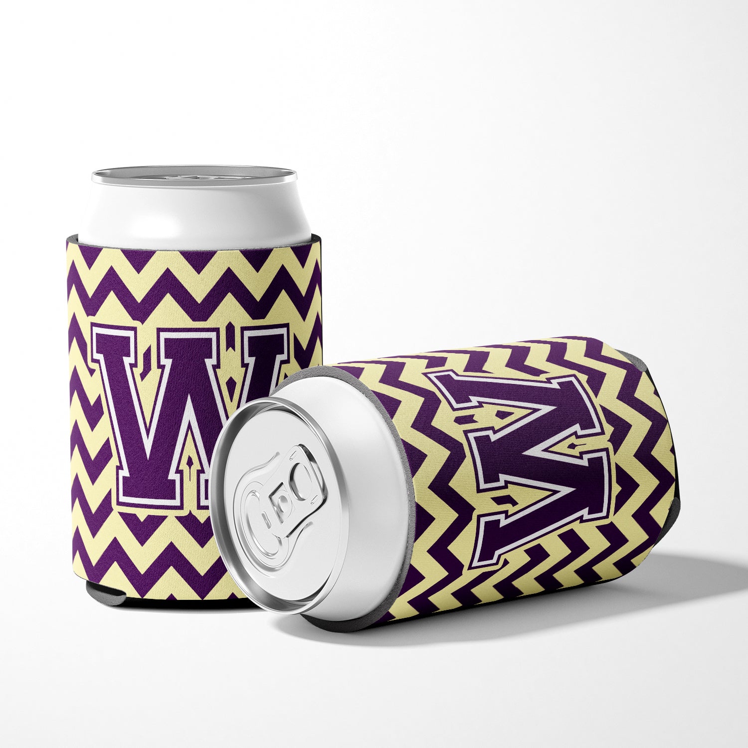 Letter W Chevron Purple and Gold Can or Bottle Hugger CJ1058-WCC.