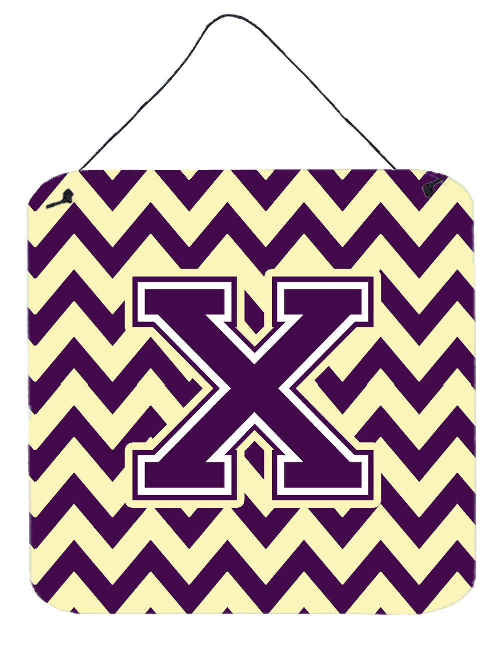Letter X Chevron Purple and Gold Wall or Door Hanging Prints CJ1058-XDS66 by Caroline&#39;s Treasures