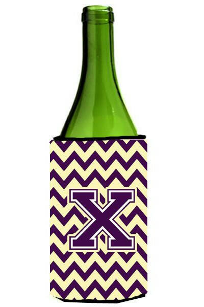 Letter X Chevron Purple and Gold Wine Bottle Beverage Insulator Hugger CJ1058-XLITERK by Caroline&#39;s Treasures