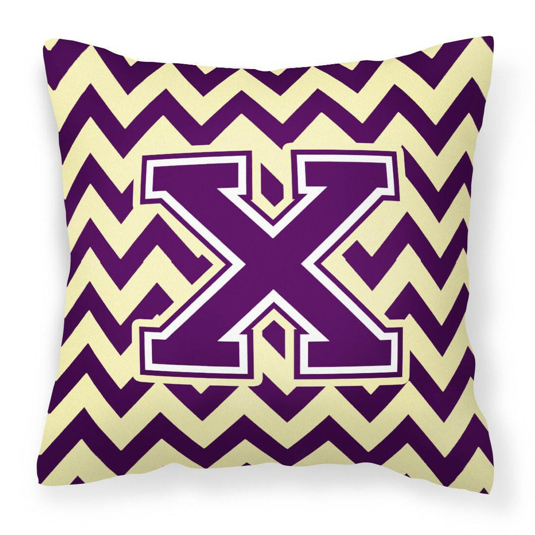 Letter X Chevron Purple and Gold Fabric Decorative Pillow CJ1058-XPW1414 by Caroline&#39;s Treasures