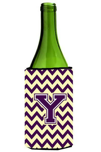Letter Y Chevron Purple and Gold Wine Bottle Beverage Insulator Hugger CJ1058-YLITERK by Caroline&#39;s Treasures