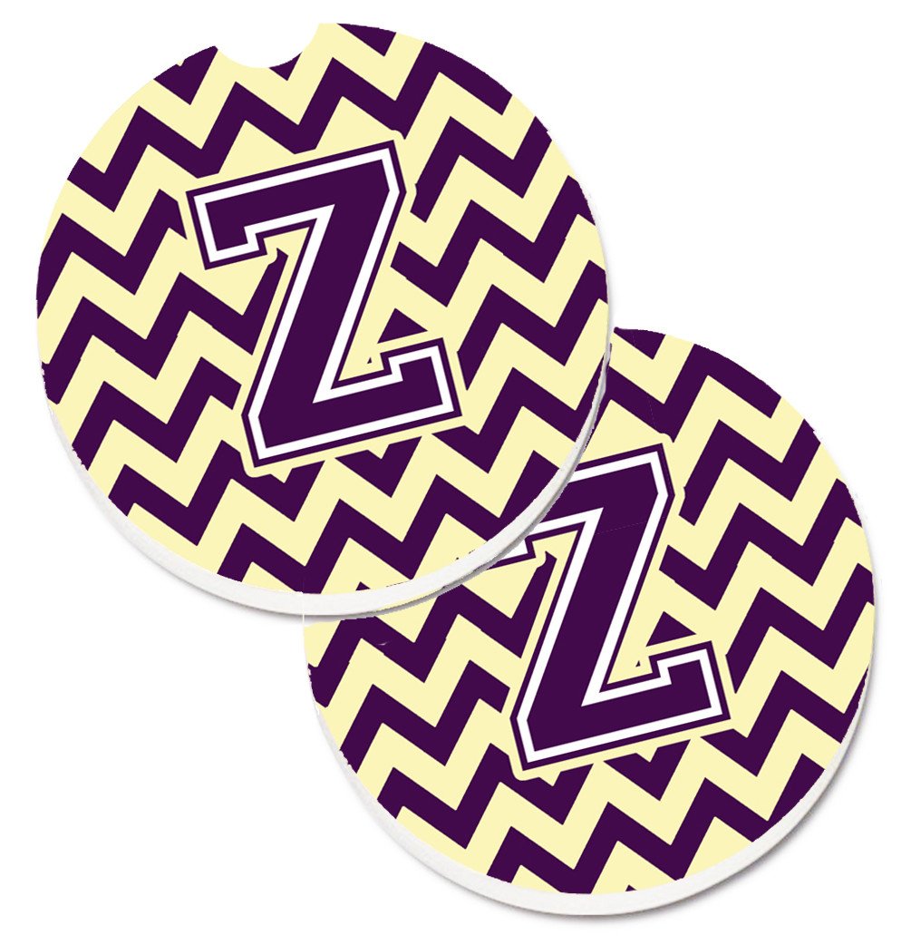 Letter Z Chevron Purple and Gold Set of 2 Cup Holder Car Coasters CJ1058-ZCARC by Caroline&#39;s Treasures