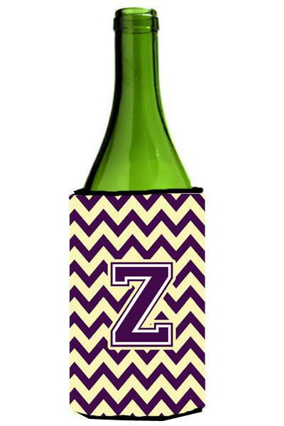 Letter Z Chevron Purple and Gold Wine Bottle Beverage Insulator Hugger CJ1058-ZLITERK by Caroline's Treasures