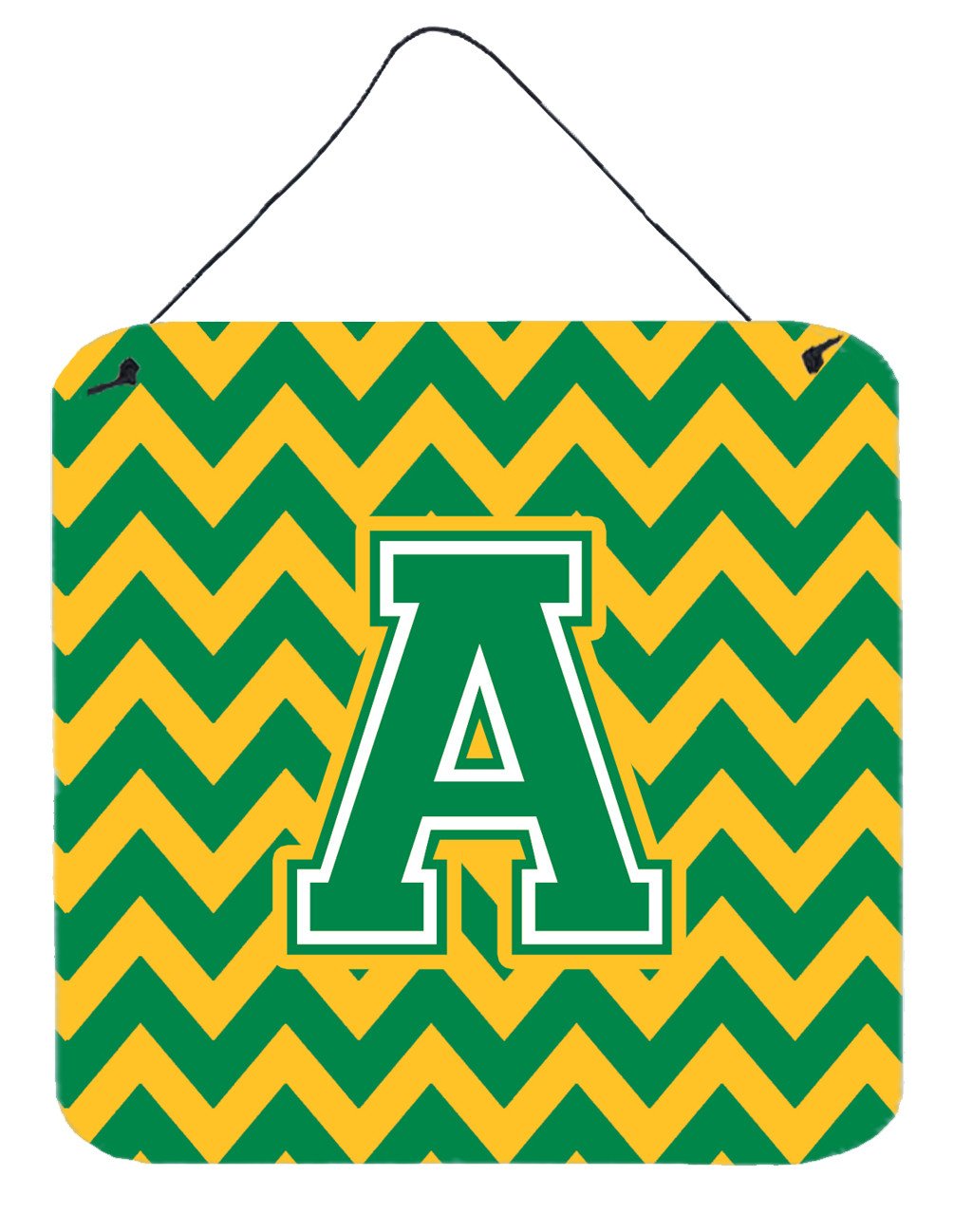 Letter A Chevron Green and Gold Wall or Door Hanging Prints CJ1059-ADS66 by Caroline&#39;s Treasures