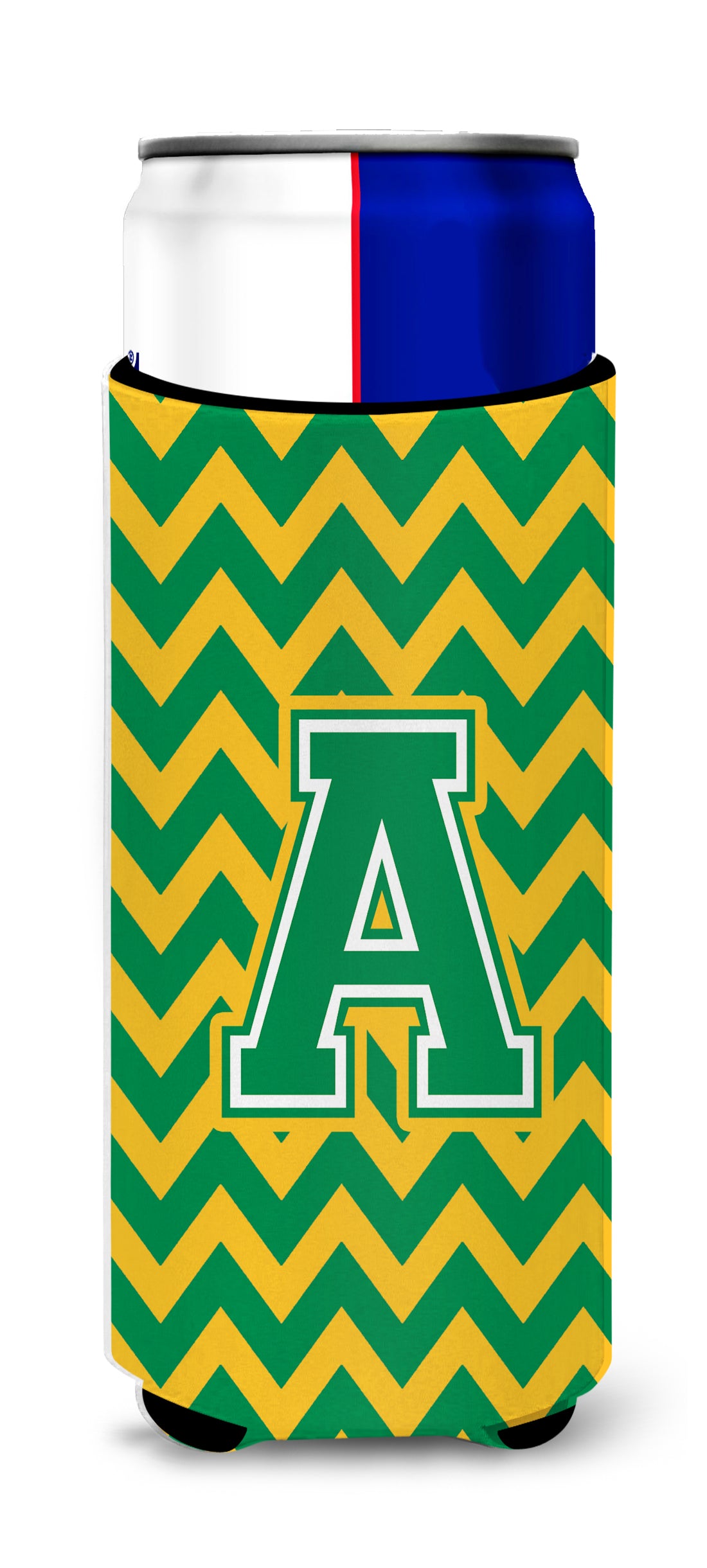 Letter A Chevron Green and Gold Ultra Beverage Insulators for slim cans CJ1059-AMUK.