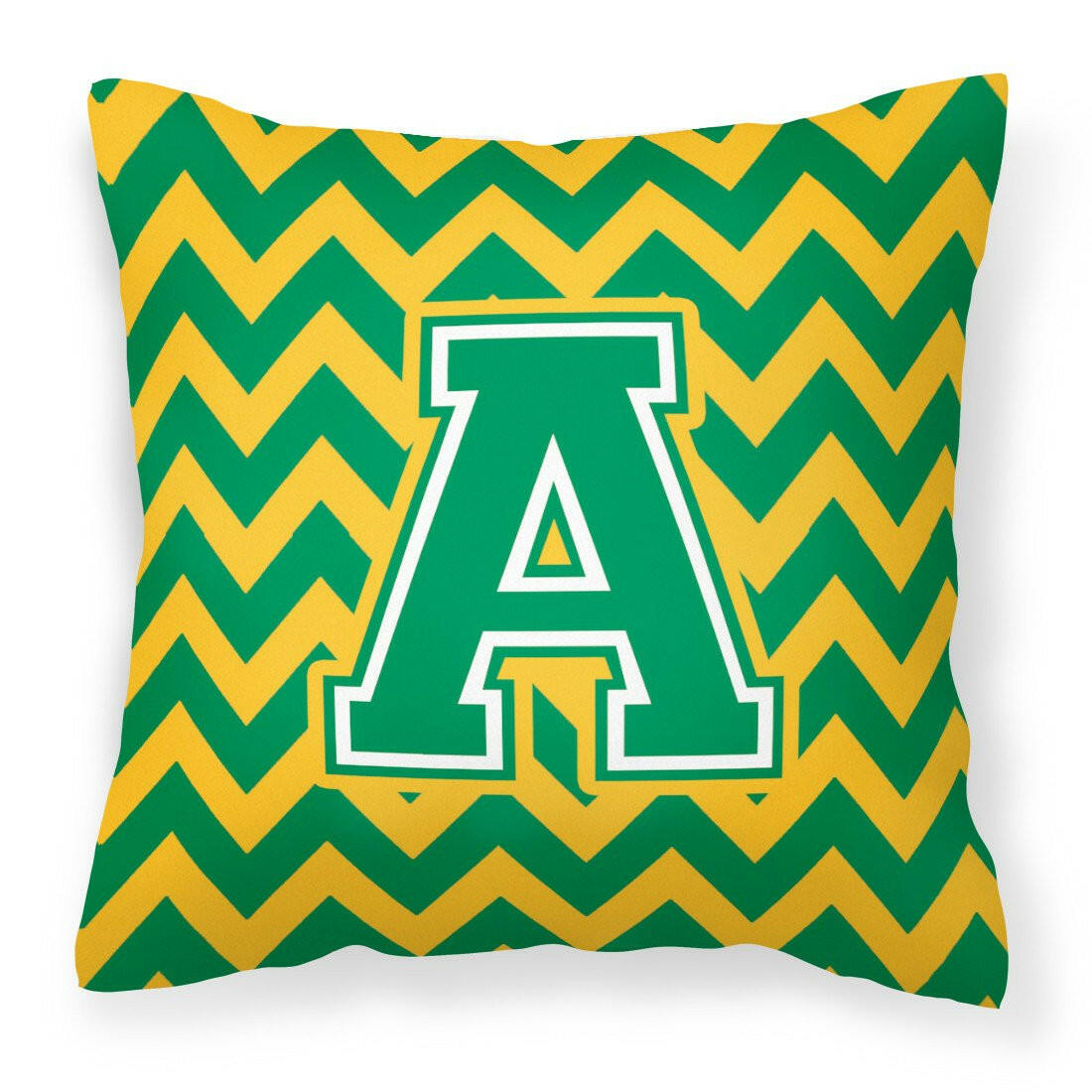 Letter A Chevron Green and Gold Fabric Decorative Pillow CJ1059-APW1414 by Caroline&#39;s Treasures