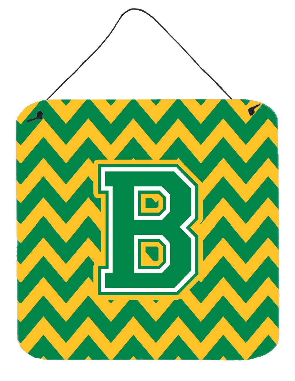 Letter B Chevron Green and Gold Wall or Door Hanging Prints CJ1059-BDS66 by Caroline&#39;s Treasures