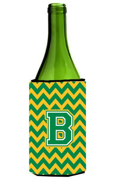 Letter B Chevron Green and Gold Wine Bottle Beverage Insulator Hugger CJ1059-BLITERK by Caroline&#39;s Treasures