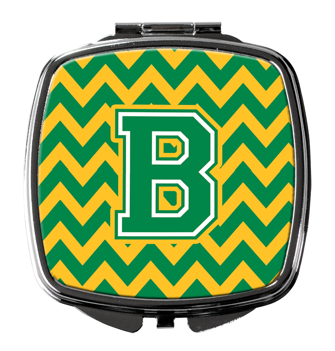 Letter B Chevron Green and Gold Compact Mirror CJ1059-BSCM