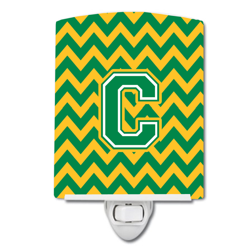 Letter C Chevron Green and Gold Ceramic Night Light CJ1059-CCNL - the-store.com