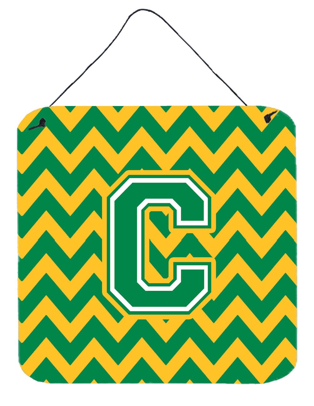 Letter C Chevron Green and Gold Wall or Door Hanging Prints CJ1059-CDS66 by Caroline&#39;s Treasures