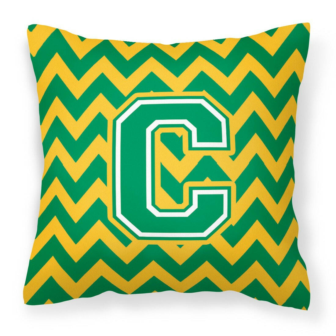 Letter C Chevron Green and Gold Fabric Decorative Pillow CJ1059-CPW1414 by Caroline&#39;s Treasures
