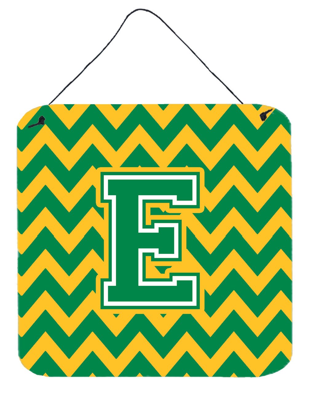 Letter E Chevron Green and Gold Wall or Door Hanging Prints CJ1059-EDS66 by Caroline&#39;s Treasures
