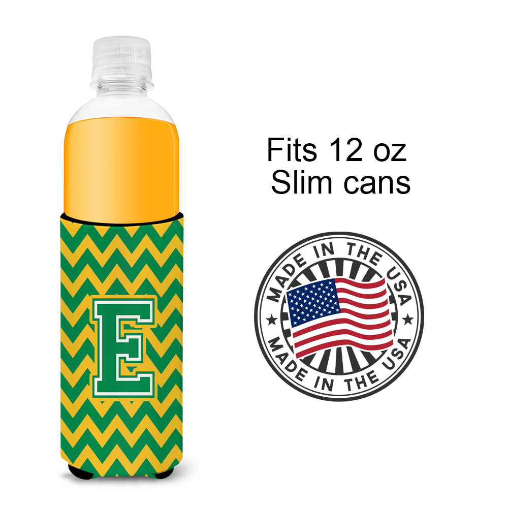 Letter E Chevron Green and Gold Ultra Beverage Insulators for slim cans CJ1059-EMUK.