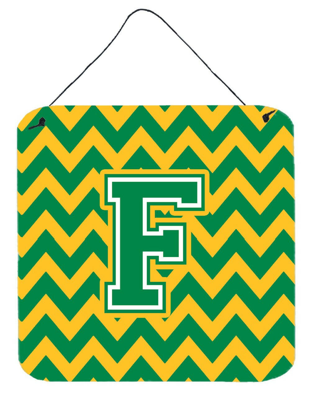 Letter F Chevron Green and Gold Wall or Door Hanging Prints CJ1059-FDS66 by Caroline&#39;s Treasures