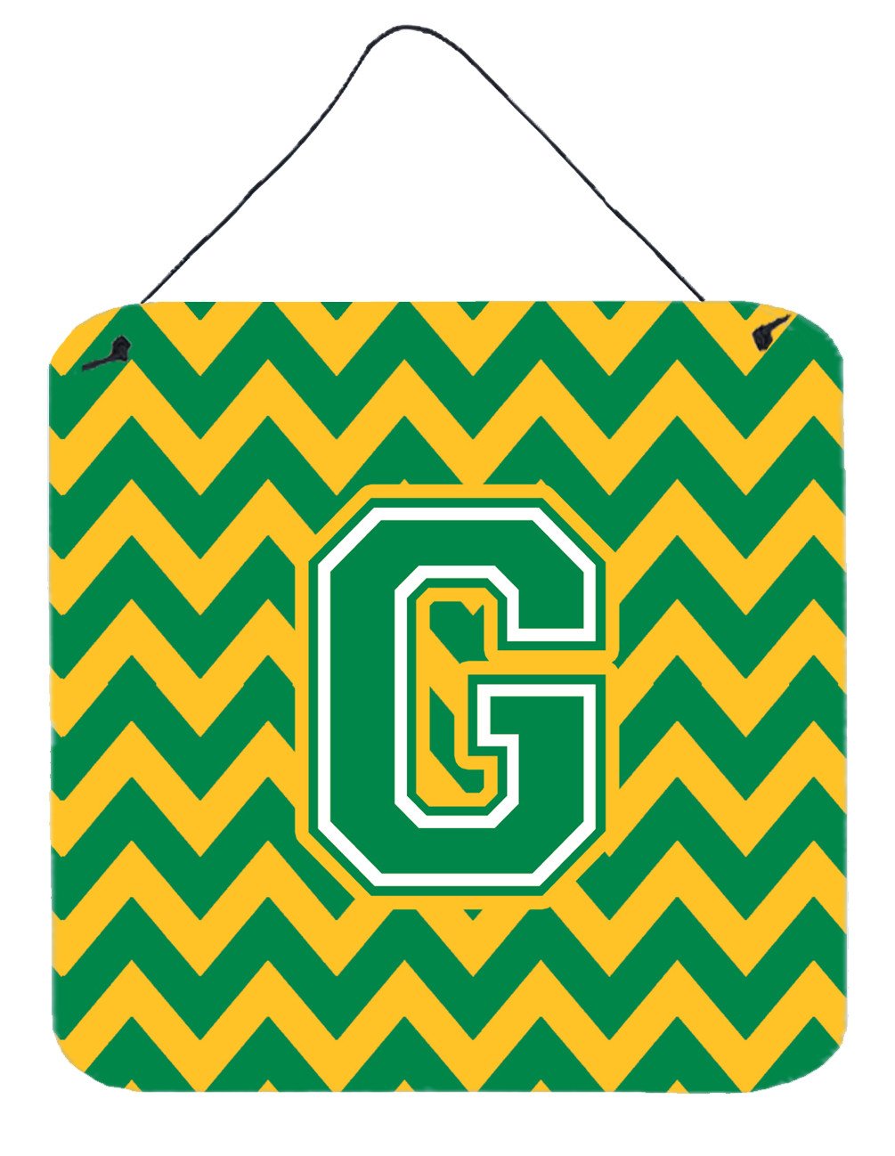 Letter G Chevron Green and Gold Wall or Door Hanging Prints CJ1059-GDS66 by Caroline&#39;s Treasures