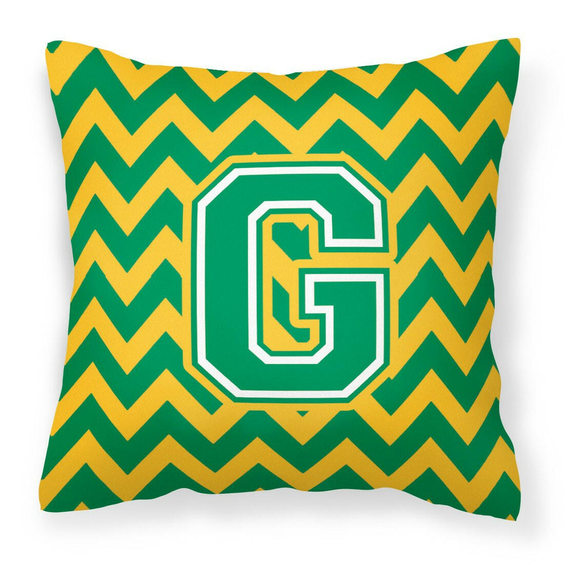 Letter G Chevron Green and Gold Fabric Decorative Pillow CJ1059-GPW1414 by Caroline&#39;s Treasures