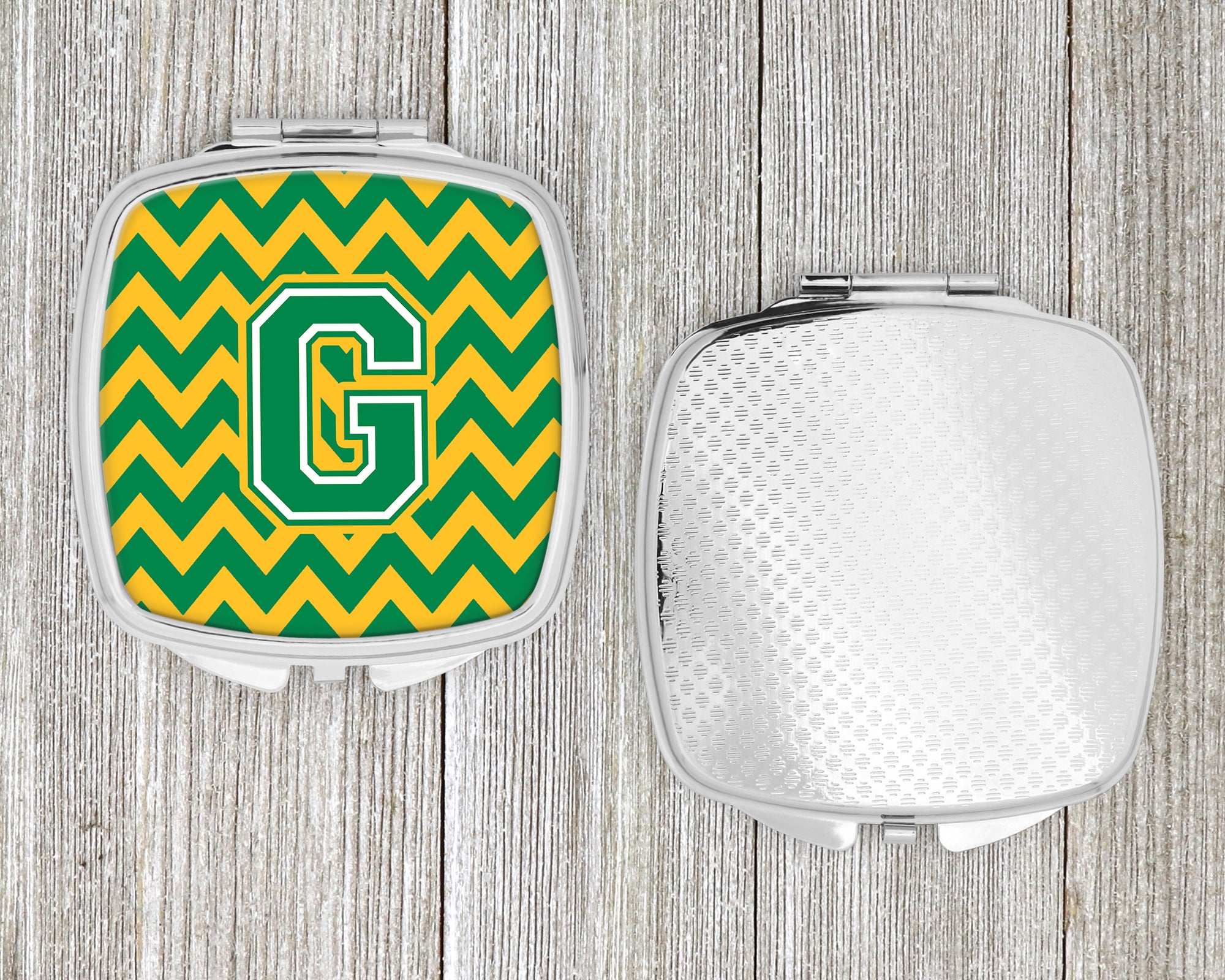 Letter G Chevron Green and Gold Compact Mirror CJ1059-GSCM  the-store.com.